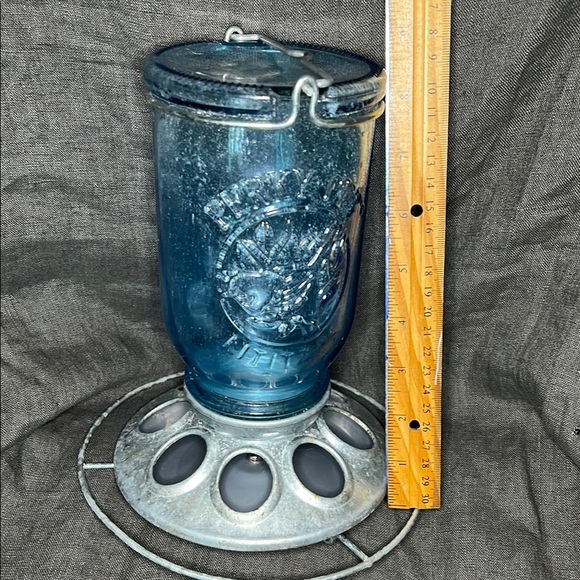 Blue Glass Bird Feeder - Picture 1 of 4
